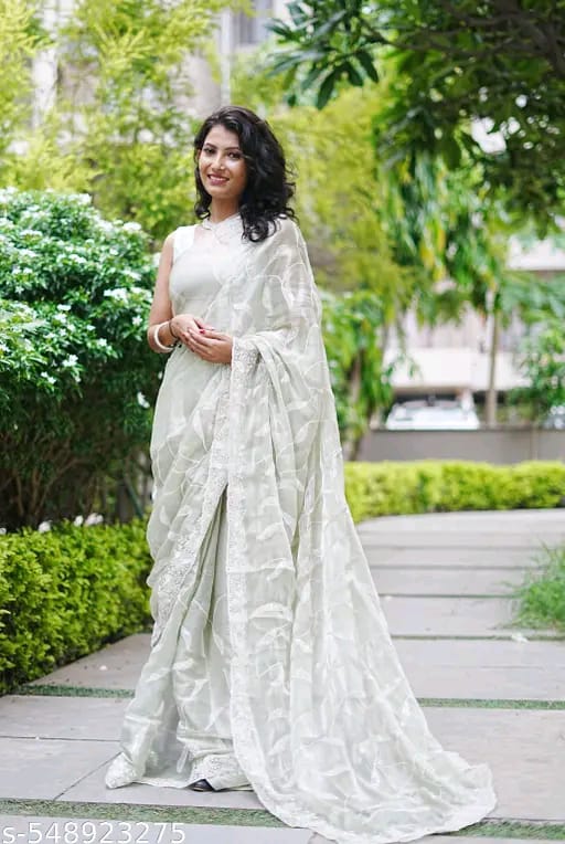 SM Women Organza Embroidered Ready to Wear Saree