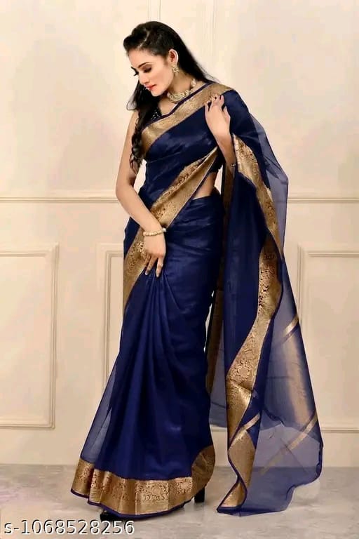 SM Women Organza Solid Saree
