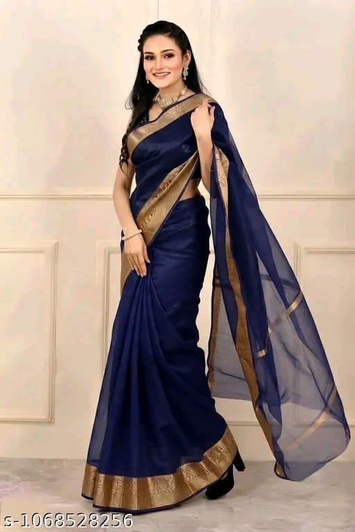 SM Women Organza Solid Saree