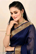 SM Women Organza Solid Saree