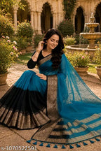 SM Women Organza Color blocked Saree