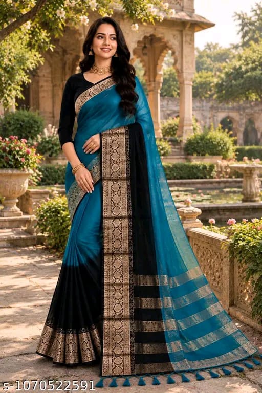 SM Women Organza Color blocked Saree