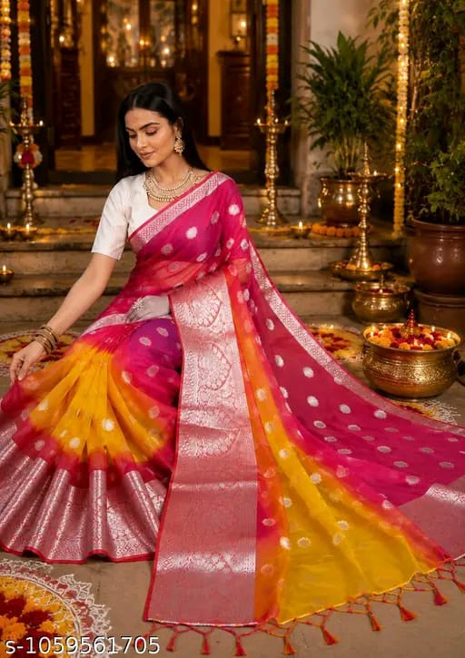 SM Women Organza Zari Woven Saree