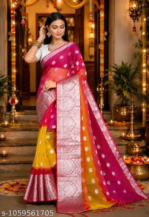 SM Women Organza Zari Woven Saree