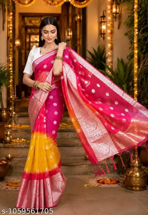 SM Women Organza Zari Woven Saree