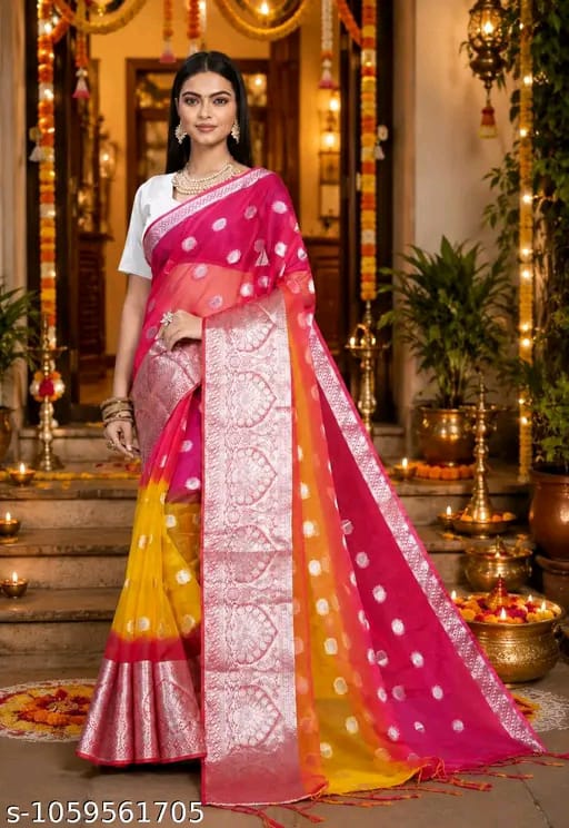 SM Women Organza Zari Woven Saree