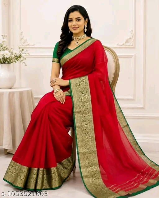 SM Women Organza Solid Saree
