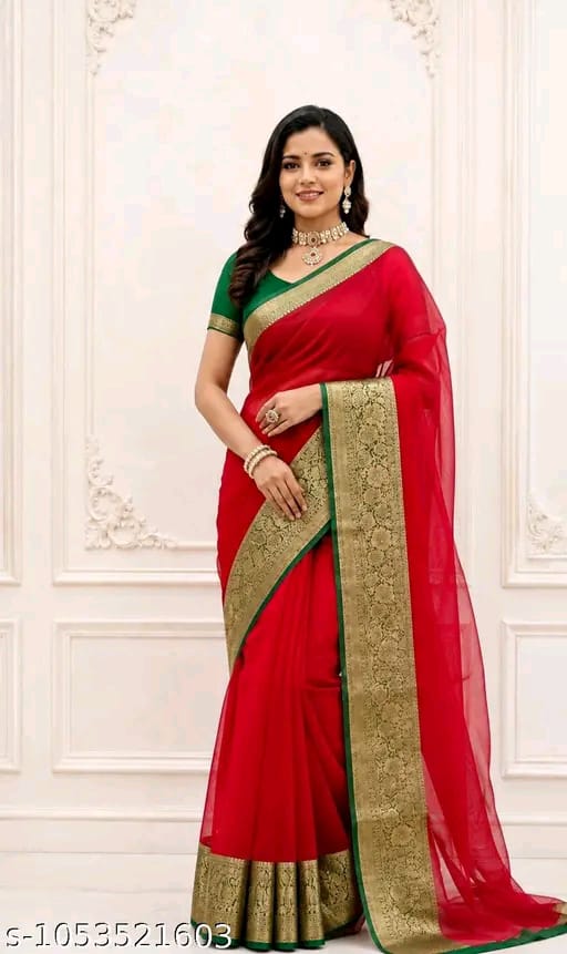SM Women Organza Solid Saree