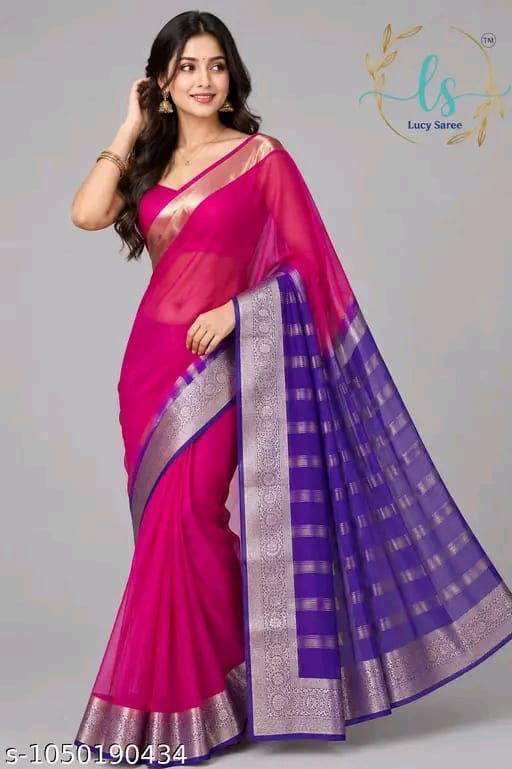SM Women Organza Solid Saree