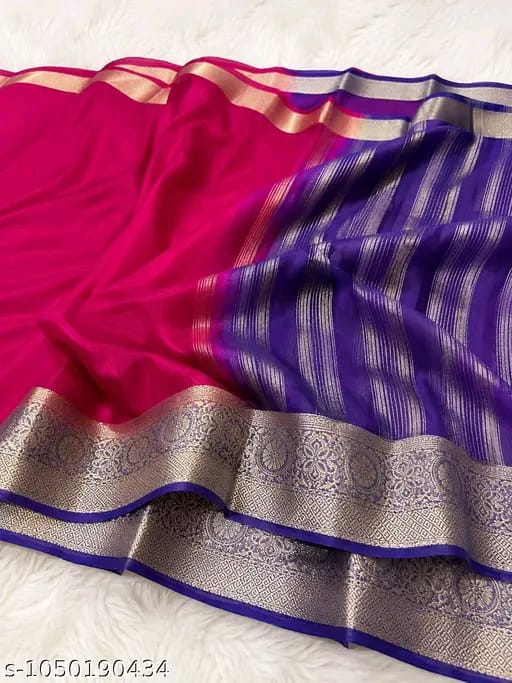 SM Women Organza Solid Saree