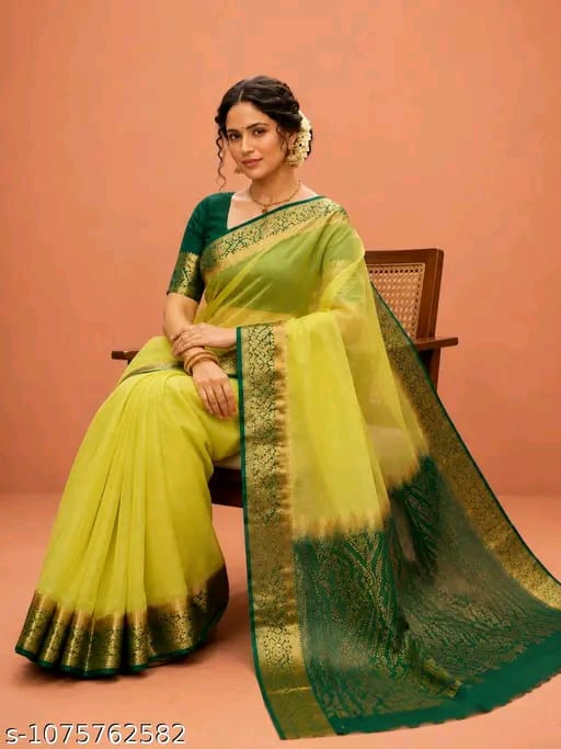SM Women Organza Solid Saree