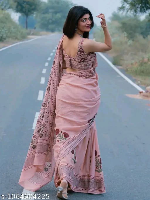 SM Women Cotton Linen Digital Print Saree