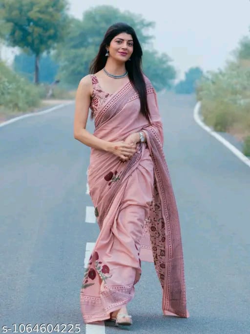 SM Women Cotton Linen Digital Print Saree