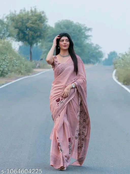 SM Women Cotton Linen Digital Print Saree