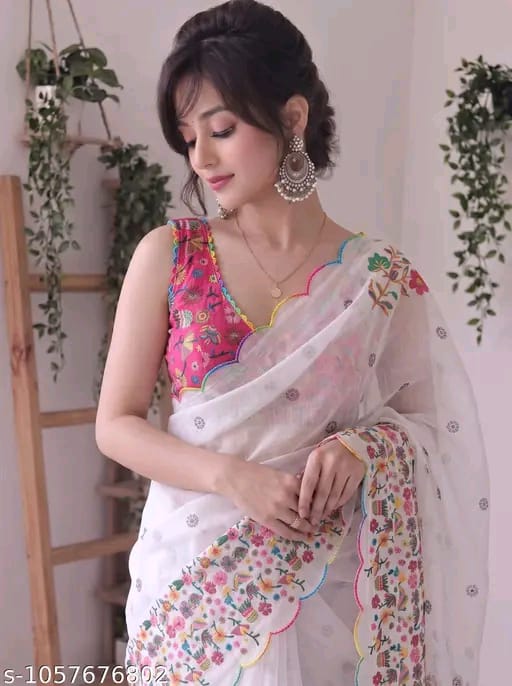 SM Women Cotton Linen Saree
