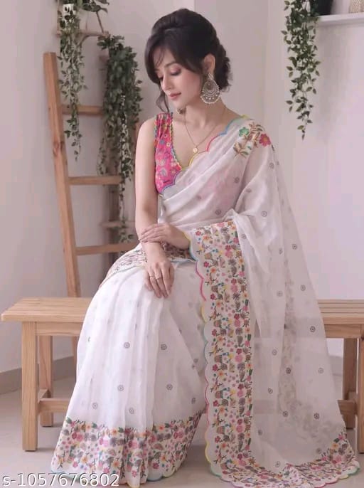 SM Women Cotton Linen Saree