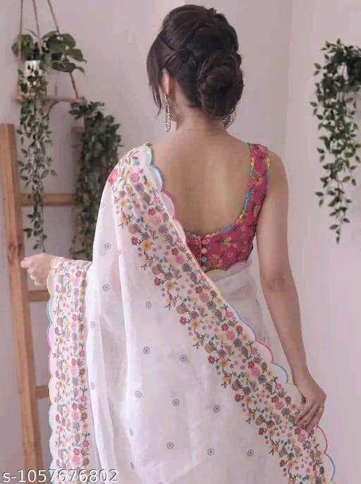 SM Women Cotton Linen Saree