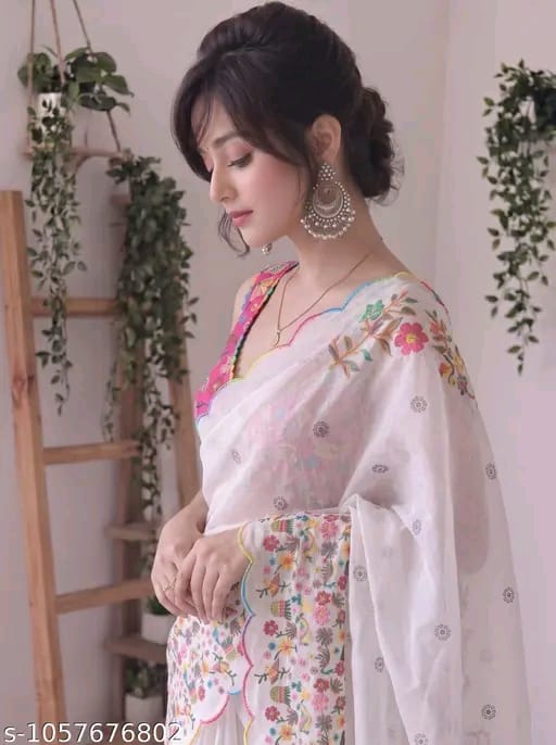 SM Women Cotton Linen Saree