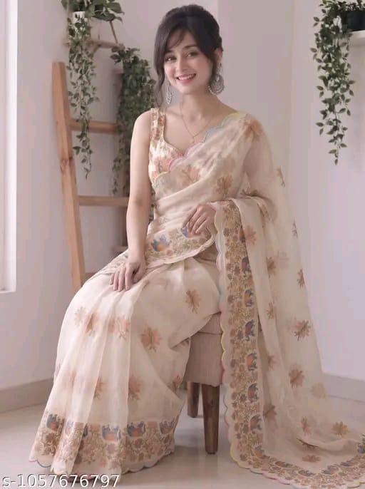 SM Women Cotton Linen Saree