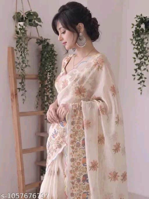 SM Women Cotton Linen Saree