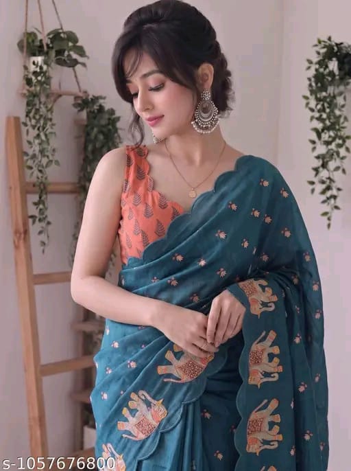 SM Women Cotton Linen Saree