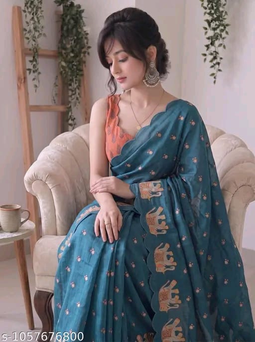 SM Women Cotton Linen Saree