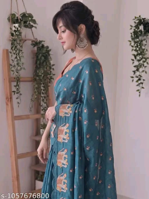 SM Women Cotton Linen Saree