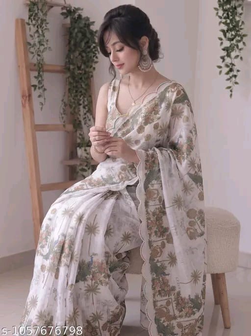 SM Women Cotton Linen Saree