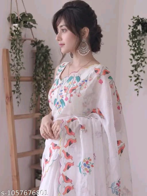 SM Women Cotton Linen Saree