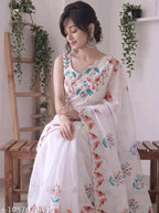 SM Women Cotton Linen Saree