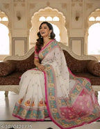SM Women Cotton Linen Printed Saree