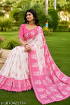 SM Women Cotton Linen Printed Saree