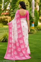 SM Women Cotton Linen Printed Saree