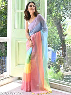 SM Women Cotton Linen Color blocked Saree