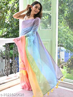 SM Women Cotton Linen Color blocked Saree