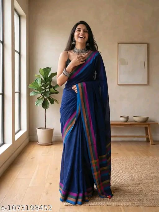 SM Women Linen Solid Saree