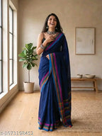 SM Women Linen Solid Saree