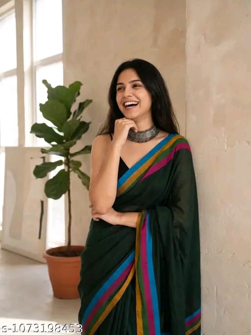 SM Women Linen Solid Saree