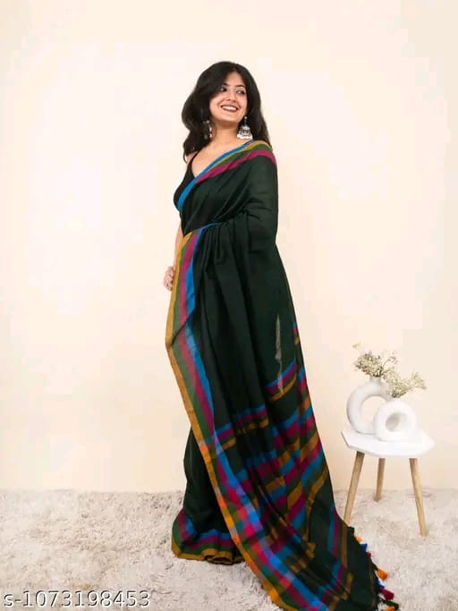 SM Women Linen Solid Saree