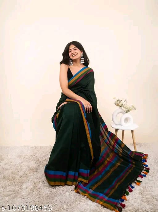 SM Women Linen Solid Saree