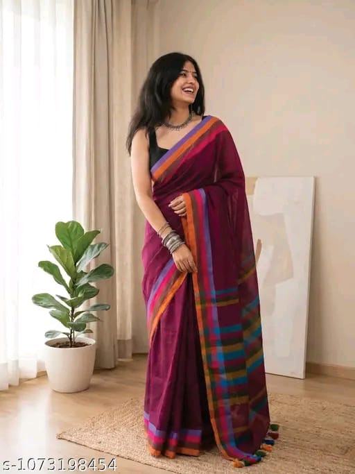 SM Women Linen Solid Saree