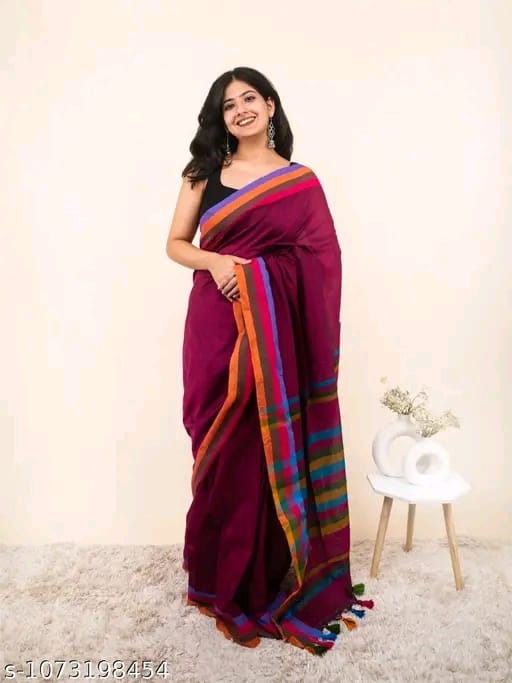 SM Women Linen Solid Saree
