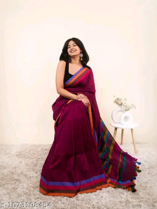SM Women Linen Solid Saree