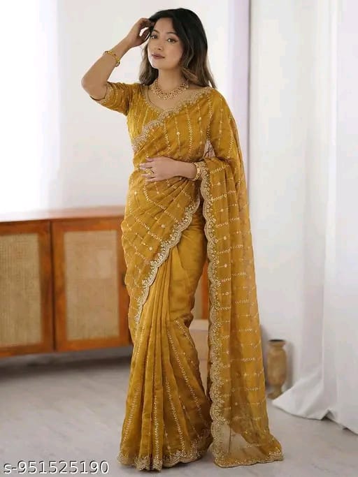 SM Women Chiffon Zari Embroidered Saree