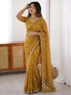 SM Women Chiffon Zari Embroidered Saree