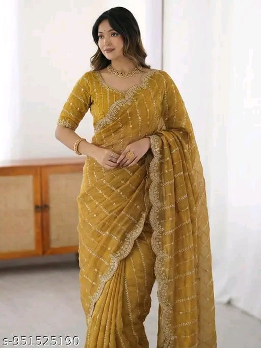 SM Women Chiffon Zari Embroidered Saree