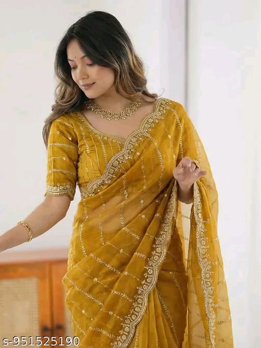 SM Women Chiffon Zari Embroidered Saree