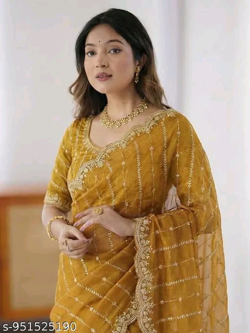 SM Women Chiffon Zari Embroidered Saree