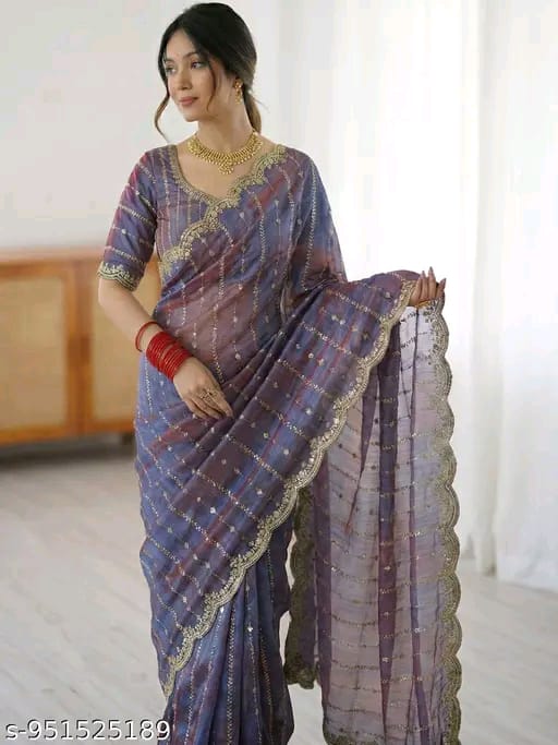 SM Women Chiffon Zari Embroidered Saree