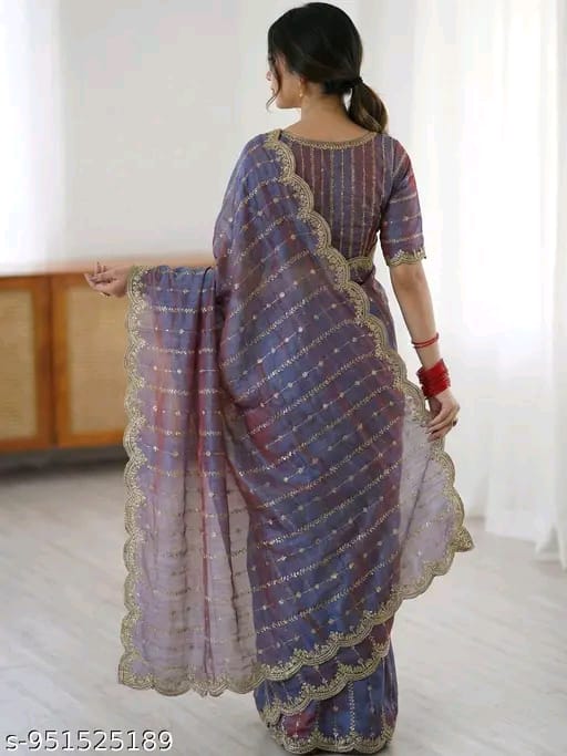 SM Women Chiffon Zari Embroidered Saree